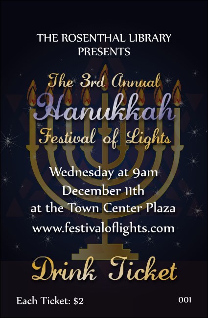 Hanukkah Menorah Drink Ticket Product Front