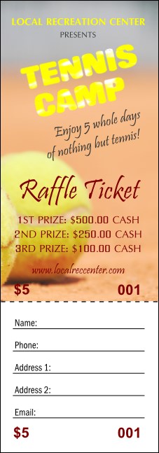 Tennis Camp Raffle Ticket Product Front