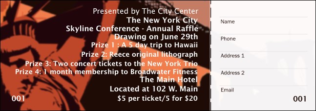 New York Red and Orange Raffle Ticket 001